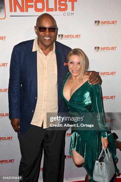 Ken Foree and E.G. Daily attend INFOLIST.com's Pre Comic Con Bash held at Academy LA on July 13, 2023 in Los Angeles, California.