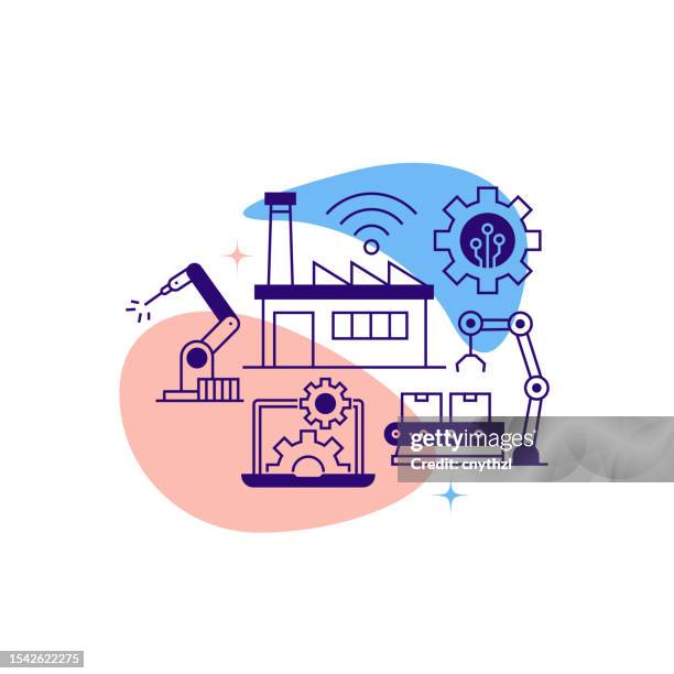 industry 4.0 related line banner design. automation, internet, connection, database, machine learning, manufacturing. - autonomous systems stock illustrations