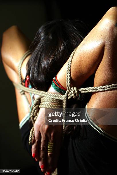 Detail during a bondage class held by Davide La Greca at his studio on September 12, 2011 in Rome, Italy. Maestro of bondage Davide La Greca holds...