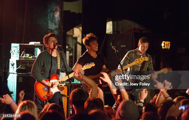 Arthur "Ace" Enders, Sergio Anello, and Ultra" Bill Lugg of The Early November performs onstage at The Emerson Theater on October 16, 2012 in...