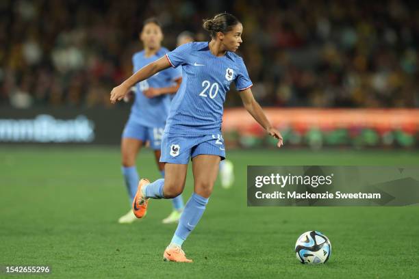 Estelle Cascarino of France controls the ball during the International Friendly match between the Australia Matildas and France at Marvel Stadium on...