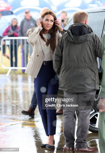 Catherine, Princess of Wales arrives for the visit to the Air Tattoo at RAF Fairford on July 14, 2023 in Fairford, England. The Prince and Princess...