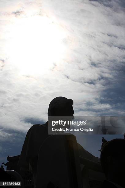 Pope Benedict XVI arrives on popemobile in St. Peter's square for his weekly audience on October 17, 2012 in Vatican City, Vatican. Pontiff has...