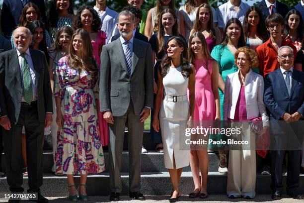 Crown Princess Leonor of Spain, King Felipe VI of Spain, Queen Letizia of Spain and Princess Sofia of Spain receive the Board of Directors of the...