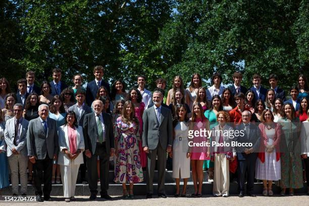 Crown Princess Leonor of Spain, King Felipe VI of Spain, Queen Letizia of Spain and Princess Sofia of Spain receive the Board of Directors of the...