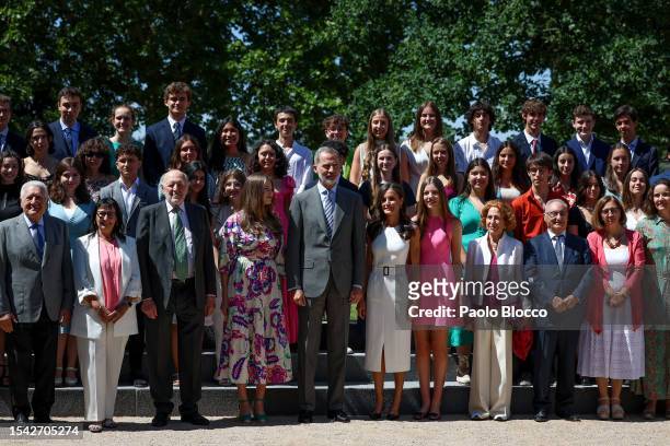 Crown Princess Leonor of Spain, King Felipe VI of Spain, Queen Letizia of Spain and Princess Sofia of Spain receive the Board of Directors of the...