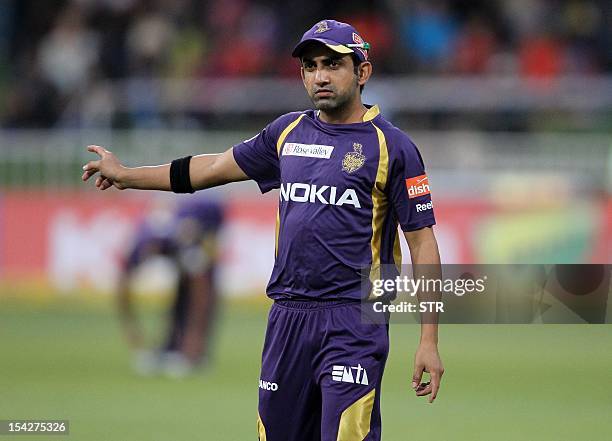 Gautam Gambhir of the Kolkata Knight Riders gestures during the Champions League T20 cricket match between the Kolkata Knight Riders and the Perth...