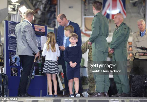 Prince Louis of Wales inside a C17 plane during a visit to the Air Tattoo at RAF Fairford on July 14, 2023 in Fairford, England. The Prince and...