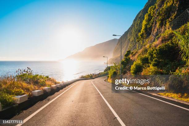 coastal road in madeira, portugal - portugal road stock pictures, royalty-free photos & images