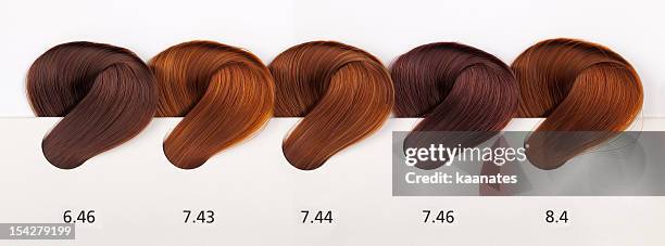 hair dye color swatches - copper tones - hair colours stock pictures, royalty-free photos & images