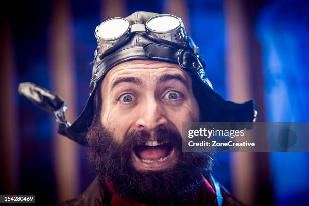 excited old time pilot, portrait - aviation hat stock pictures, royalty-free photos & images
