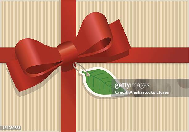 red bow with tagged leaflabel. - geschenkband stock illustrations