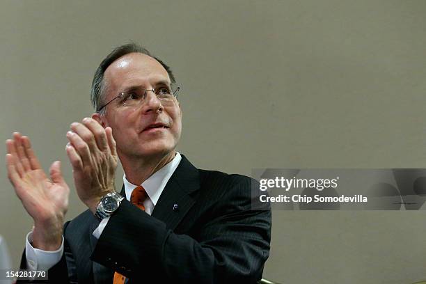 JetBlue CEO Dave Barger applauds during an Aero Club luncheon at the Captial Hilton October 17, 2012 in Washington, DC. Earlier this month, JetBlue...