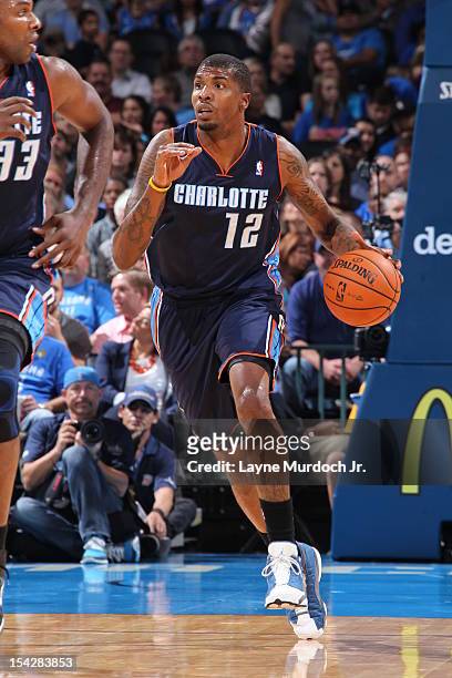 Tyrus Thomas of the Charlotte Bobcats handles the ball against the Oklahoma City Thunder on October 16, 2012 at the Chesapeake Energy Arena in...