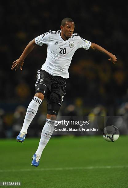 Jerome Boateng of Germany in action during the FIFA 2014 World Cup qualifier group C match between German and Sweden at Olympiastadion on October 16,...