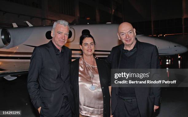 Patrick Seguin, Maja Hoffmann and architect Jean Nouvel, who designed the new Gagosian Gallery, attend a private dinner hosted at Gagosian Gallery in...