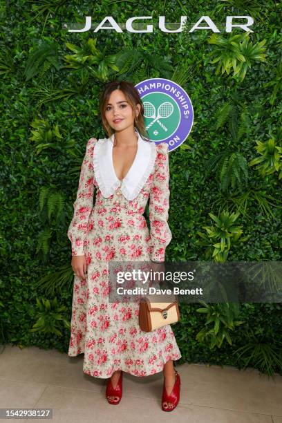 Jenna Coleman attends the Jaguar suite, with Harper's Bazaar, during The Championships at Wimbledon on July 14, 2023 in London, England.