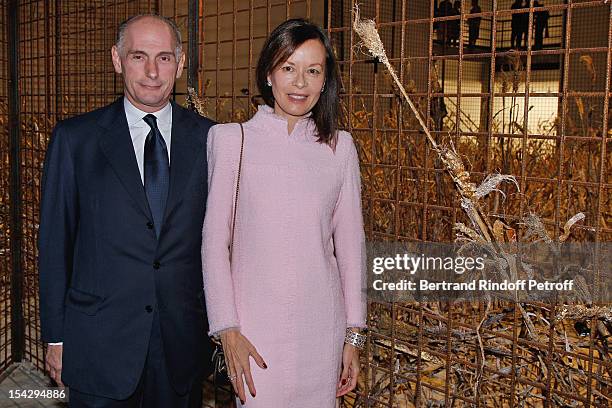 Bernard Ruiz-Picasso and Madame Bernard Ruiz Picasso attend a private dinner hosted at Gagosian Gallery in Honor of 'Morgenthau Plan' Exhibition of...