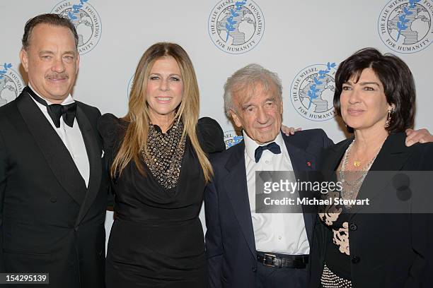 Actor Tom Hanks, actress Rita Wilson, writer Elie Wiesel and CNN Chief International Correspondent Christiane Amanpour attend the 2012 Arts For...