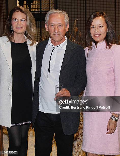 Baroness Arielle de Rothschild, American artist Ed Ruscha and Madame Bernard Ruiz-Picasso attend a private dinner hosted at Gagosian Gallery in Honor...