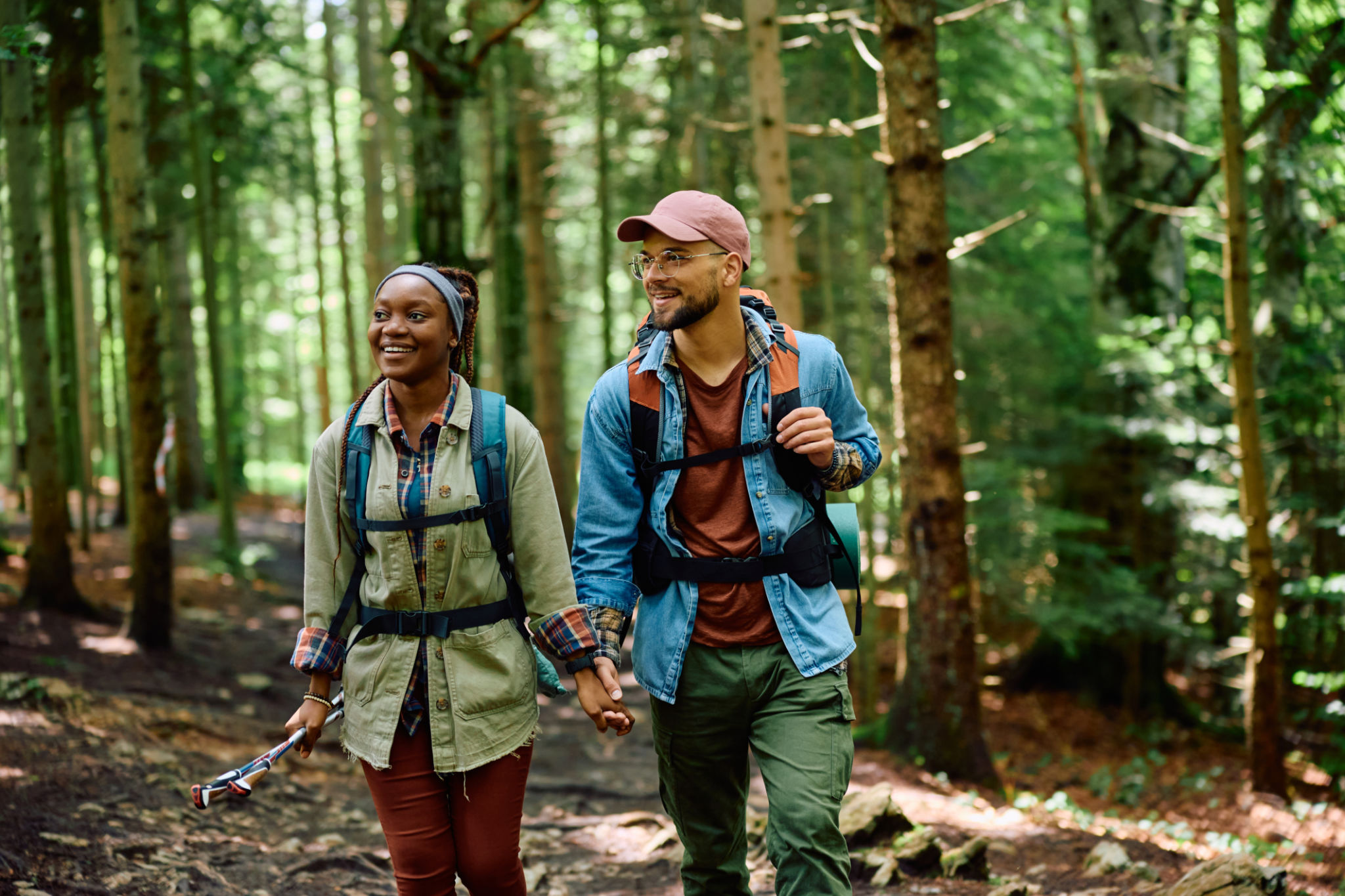 couple walking nature