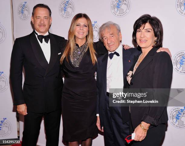 Actor Tom Hanks, actress Rita Wilson, writer/political activist Elie Wiesel, and CNN chief international correspondent Christiane Amanpour attend the...