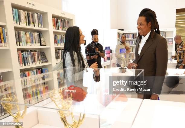 Roc Nation CEO, Desiree Perez and Jay-Z attend The Book of HOV: A TRIBUTE EXHIBITION HONORING JAY-Z at Brooklyn Public Library’s Central Library on...