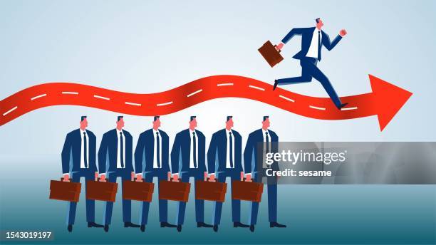 shortcuts and passages, privileges, special paths, unfairness, competitive or professional advantages, quick paths to a goal, businessmen who reach a goal early through special paths - sales competition stock illustrations