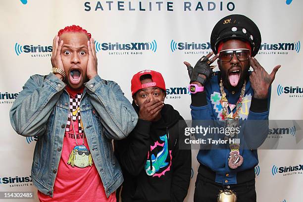 Bounce, Pee Wee, and Mowii of The Rej3ctz visit the SiriusXM Studio on October 17, 2012 in New York City.