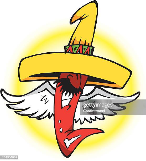 flying sombrero chile pepper - tex mex stock illustrations