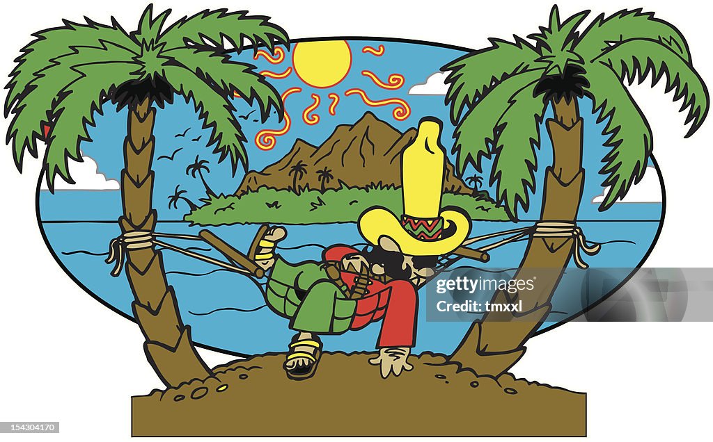 Island Sleeping Guy Cartoon