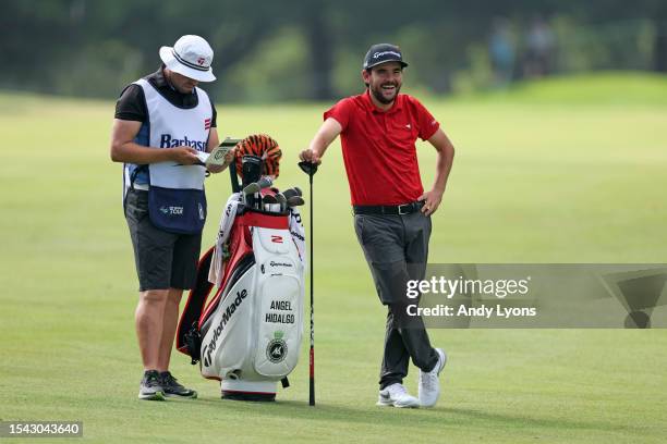 Angel Hidalgo Portillo of Spain waits to playa shot on the 11th hole during the second round of the Barbasol Championship at Keene Trace Golf Club on...