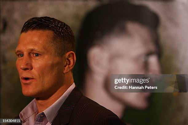 Danny Green speaks during a press conference at Sky City Convention Centre on October 18, 2012 in Auckland, New Zealand.