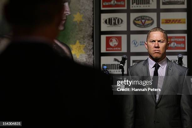 Danny Green faces Shane Cameron during a press conference at Sky City Convention Centre on October 18, 2012 in Auckland, New Zealand.