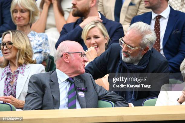 Ian Hewitt and Sam Mendes speak as they attend day twelve of the Wimbledon Tennis Championships at All England Lawn Tennis and Croquet Club on July...