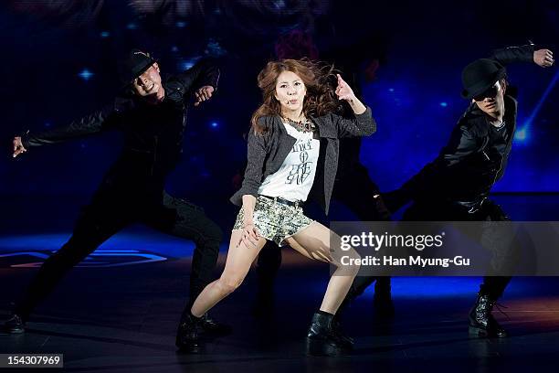 South Korean singer BoA Kwon performs onstage during the Promotional event of 'Hyundai Motor Company' Premium Younique Lifestyle Auto Runway Show at...