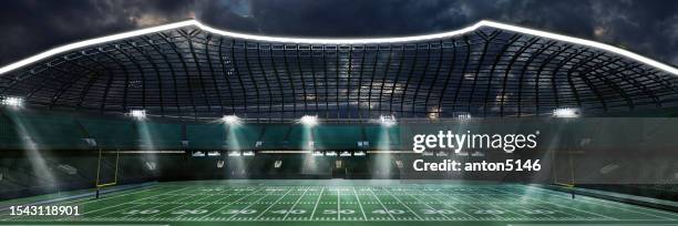 3d image of empty american football stadium with flashlights, field lines and gates. tournament place - football stadium background stock pictures, royalty-free photos & images