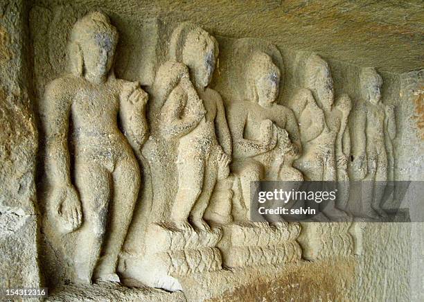 statues of pandulena caves - nasik caves stock pictures, royalty-free photos & images