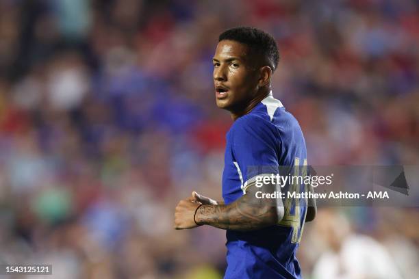Angelo Gabriel of Chelsea during the FC Series Pre-Season friendly between Chelsea and Wrexham at Kenan Stadium on July 19, 2023 in Chapel Hill,...