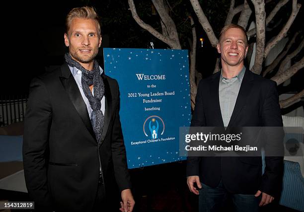 Host Steve Jordan and CEO of Exceptional Children's Foundation Scott Bowling attends Exceptional Children's Foundation Fundraising Gala at SkyBar at...