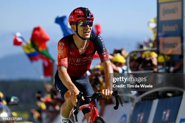 Michal Kwiatkowski of Poland and Team INEOS Grenadiers celebrates at finish line as stage winner during the stage thirteen of the 110th Tour de...