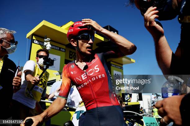 Stage winner Michal Kwiatkowski of Poland and Team INEOS Grenadiers reacts after the stage thirteen of the 110th Tour de France 2023 a 137.8km stage...