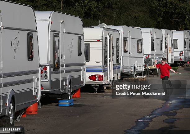 Caravans line an access road to Dale Farm travellers site on October 17, 2012 near Basildon, England. A year after local authorities evicted...