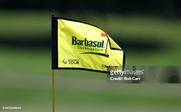Pin flag is seen on the 18th green during the second round of the Barbasol Championship at Keene Trace Golf Club on July 14, 2023 in United States.