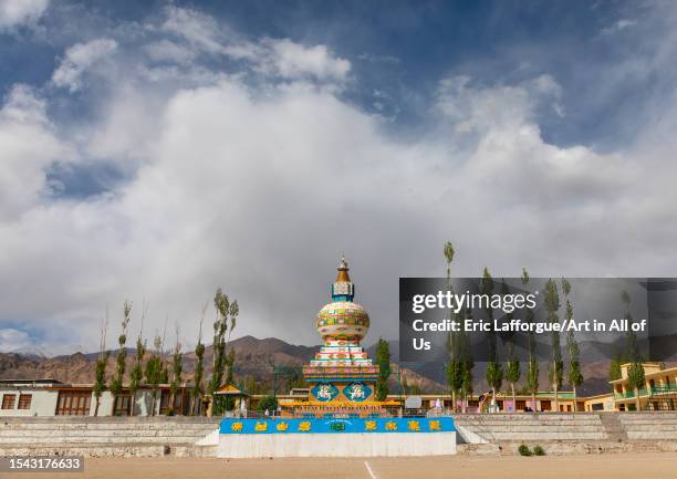 Stupa in Tibetan SOS children village, Ladakh, Leh, India on June 17, 2023 in Leh, India.