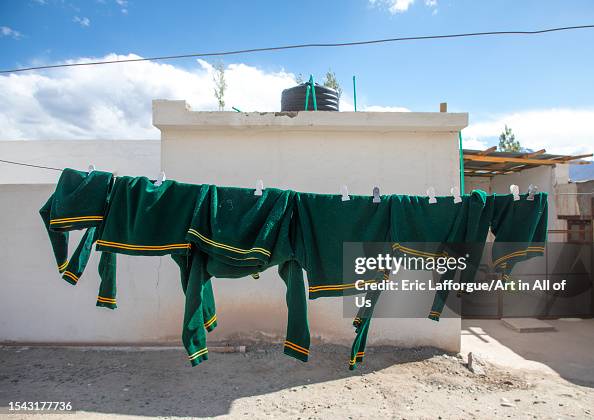 Clothes drying in a courtyard in Tibetan SOS children village, Ladakh, Leh, India...