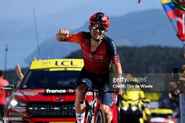 Michal Kwiatkowski of Poland and Team INEOS Grenadiers celebrates at finish line as stage winner during the stage thirteen of the 110th Tour de...
