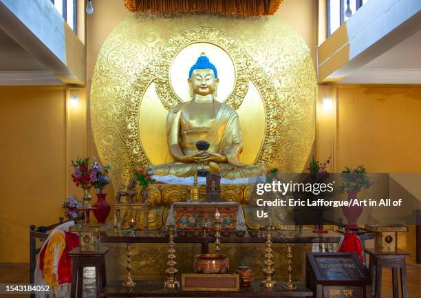 Buddha statue in Shanti stupa, Ladakh, Leh, India on June 18, 2023 in Leh, India.