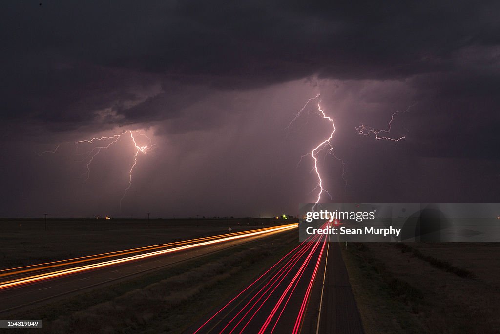 Lightning Storm By a Highway