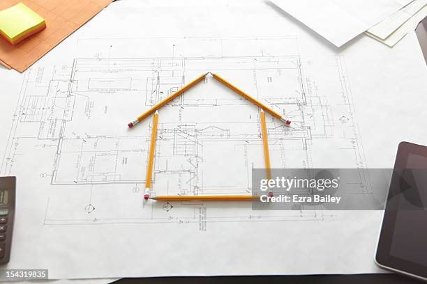 a house constructed by pencils. - viewpoint stock pictures, royalty-free photos & images